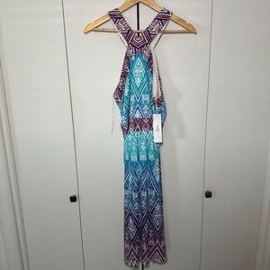 Wisp Women's NWT Silken Knit Halter Dress Blue Purple Size 12
